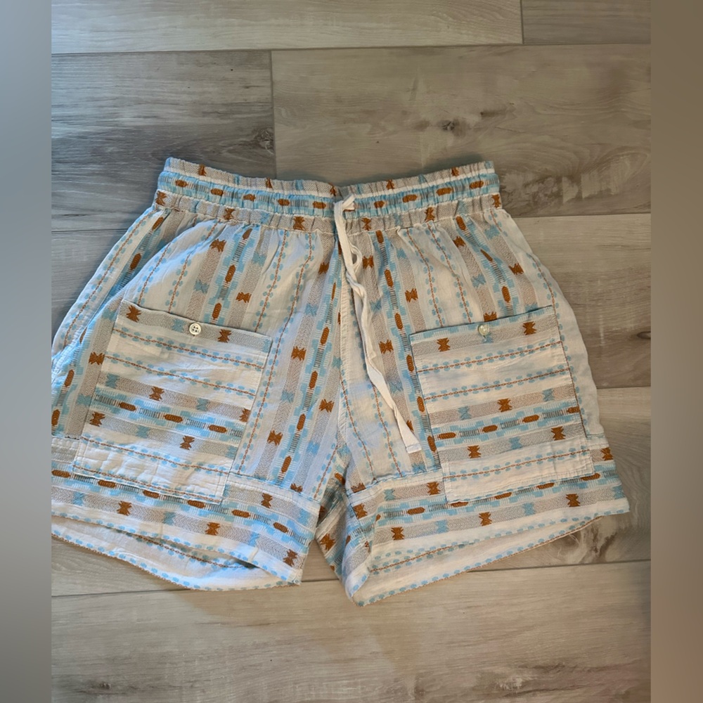 Dylan Blue and Brown Shorts with Elastic Waistband